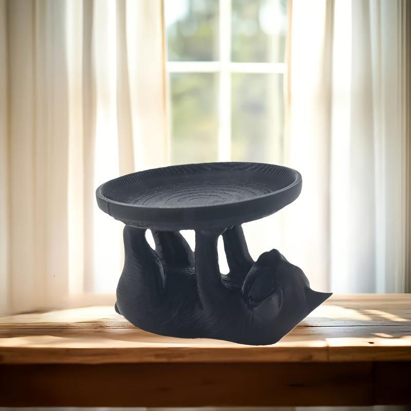 Multifunktionales Aufbewahrungsornament in Form einer schwarzen Katze aus Kunstharz mit rundem Design für deine Dekoration - Bild 1