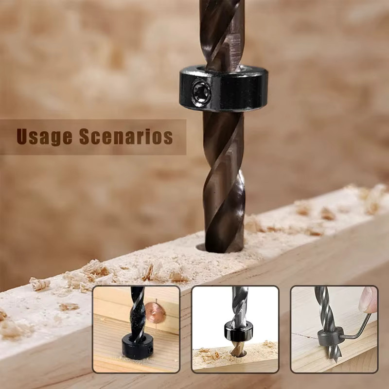Atooltour Bohrer Stopper Set aus Stahl in Schwarz zur Tiefeneinstellung für Holzbohrungen - Bild 4