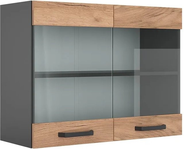 Vicco Küchenglasschrank R-Line Glashängeschrank Goldkraft Eiche/Anthrazit B: 80 cm, H: 60 cm, T: 31 cm - Bild 1