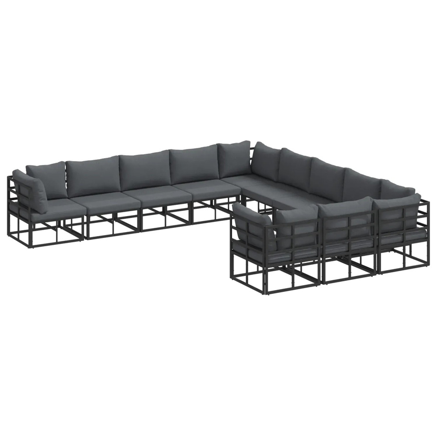 vidaXL Garten-Sofa-Set in U-Form aus Aluminium mit Kissen, 11-teilig, Schwarz - Bild 2