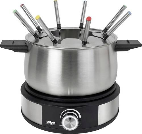 Silva PK-F 140 Elektro-Fondue aus Edelstahl in Schwarz und Silber mit 1500W Leistung, Überhitzungsschutz und 8 Fonduegabeln - Bild 1