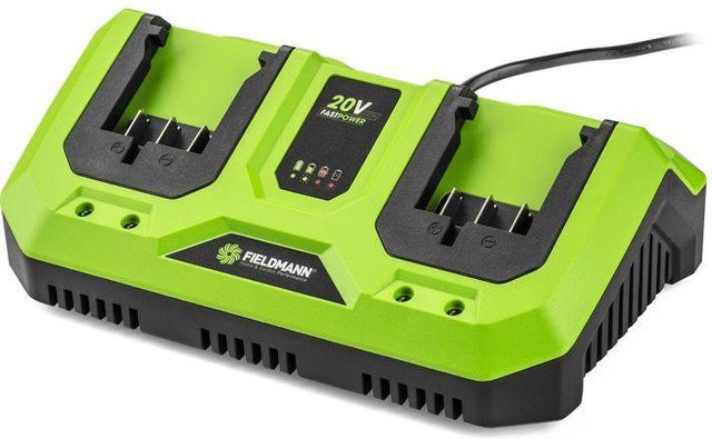 Fieldmann Doppelladegerät für 20V-Akkus in Grün, kompatibel mit 2Ah und 4Ah Akkus - Bild 1