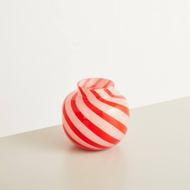 BLUME2000 Glas Vase in Rosa und Rot mit modernem gestreiftem Design für den Tisch - Bild 1