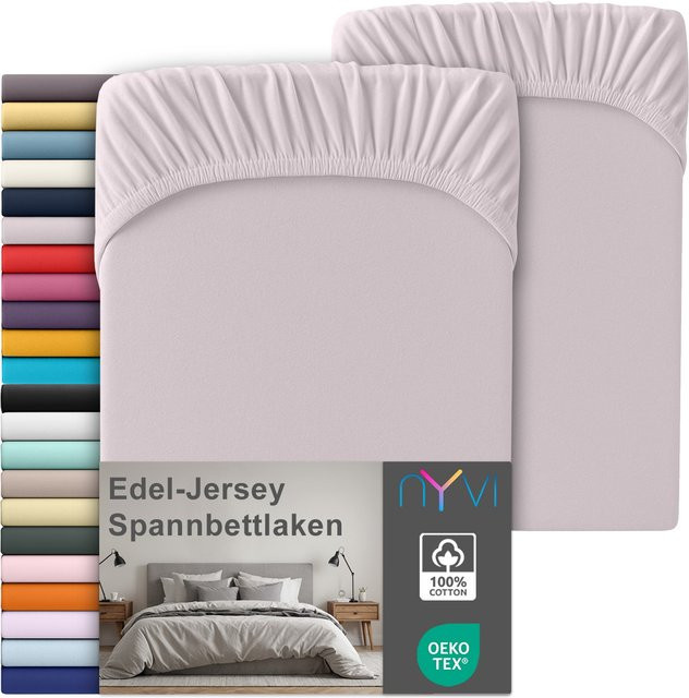 NYVI Edel Jersey Spannbettlaken Deluxe 2er Set aus 100% supergekämmter Baumwolle, Farbe: Platin, B/T: 140-160 x 200 cm, passend für Matratzen bis 25 cm Steghöhe - Bild 1