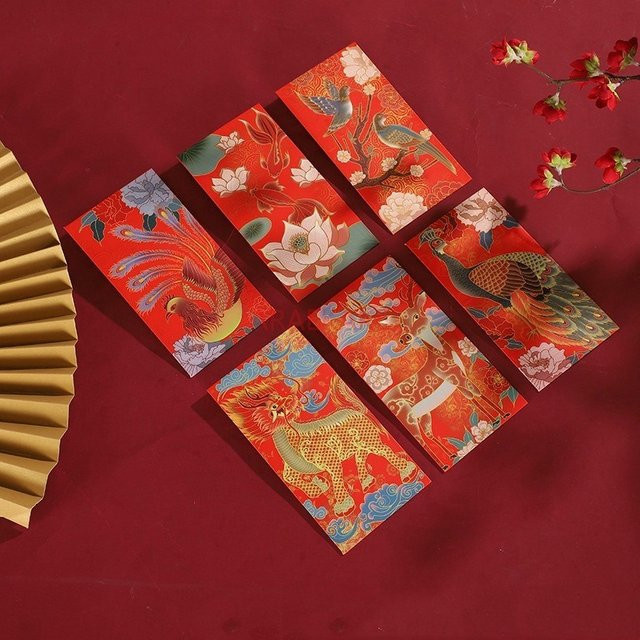 6 Stück rote Hongbao Umschläge aus Papier für Neujahr und Geburtstage - Bild 1