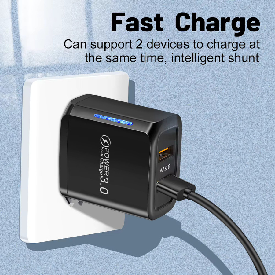 Doppel-USB-Schnellladegerät 36 W mit USB 3.0 für Samsung, Xiaomi, Huawei und OPPO in Schwarz - Bild 2