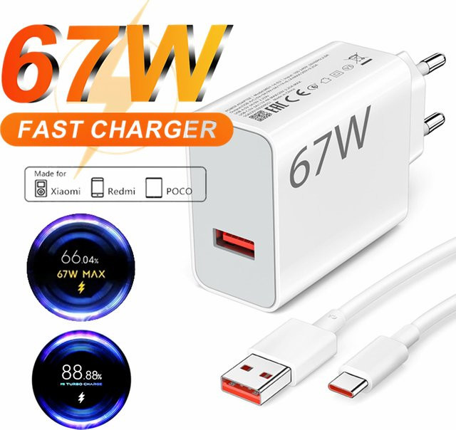Xiaomi 67W 6A Turbo USB-C Schnellladegerät mit Typ C Kabel in Weiß - Bild 1