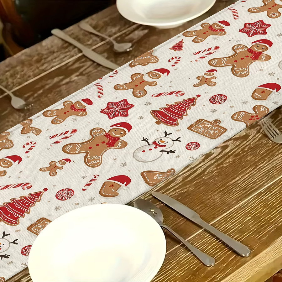 JIT Weihnachts-Tischläufer mit Lebkuchen-Print, rechteckig, mehrfarbig - Bild 3