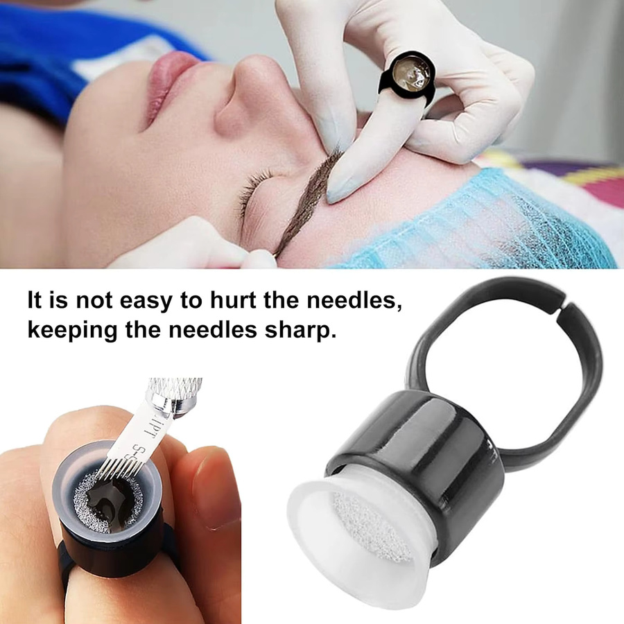 JUN.M Tattoo Ink Ring Tassen mit Schwamm, 50/100 Stück, Microblading PMU Werkzeug - Bild 4