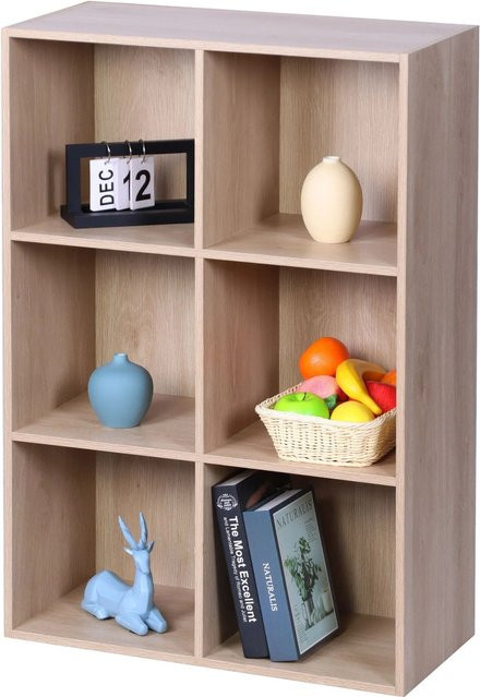 Relaxdays Bücherregal aus Holzwerkstoff in Eiche, 6 Fächer, B/H/T: 61 x 91 x 30 cm - Bild 1