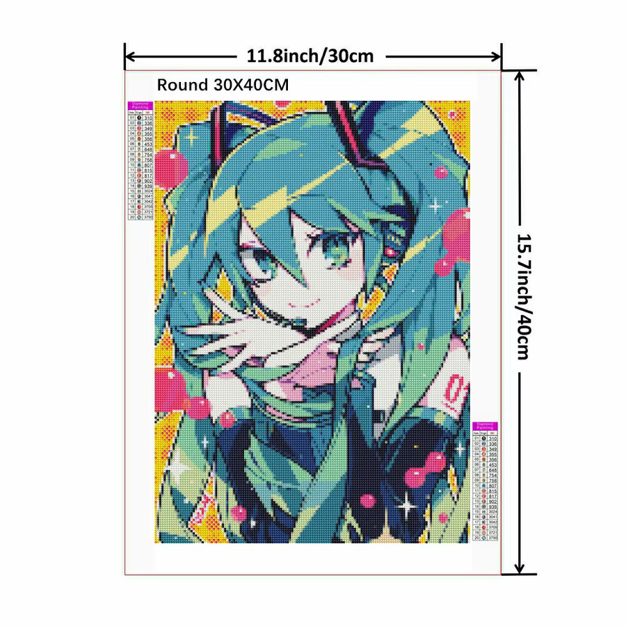 DIY Diamantmalerei-Set Miku Japanisches Cartoon-Mädchen 5D Mosaik Vollbohr Rundstickerei Multicolor B/H: 30,0 x 20,0 cm - Bild 2