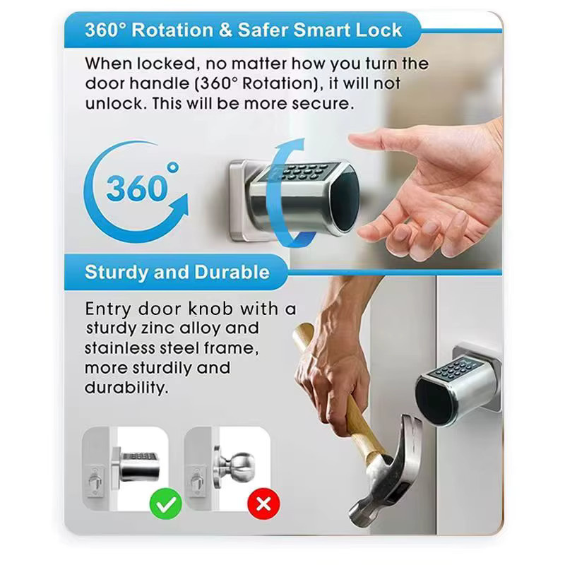 Realhelp Smart-Türschloss-Zylinder in Silber mit TTlock App, Fingerabdruck, digitaler Tastatur und Karten-Entsperrung, DIY Elektronisches Schlüsselloses Heimsicherheitsschloss mit EU-Profil - Bild 3