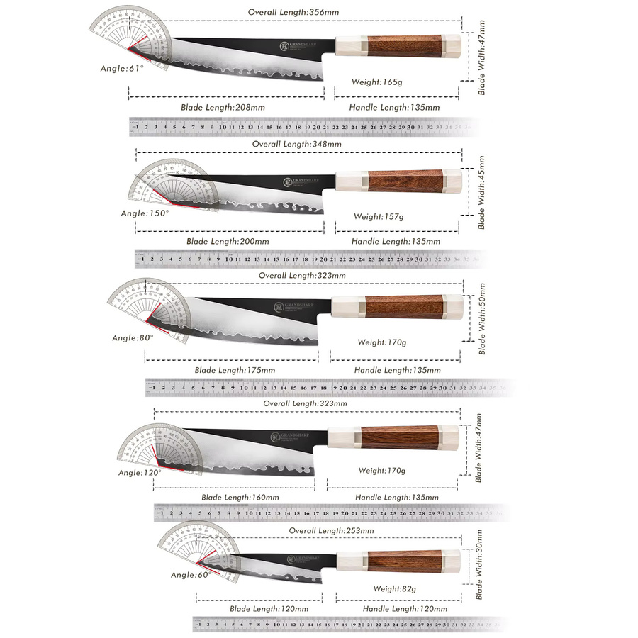 Grandsharp Küchenmesser-Set PM204 aus 3-lagigem Verbundstahl mit Holzgriff für Profis - Bild 3