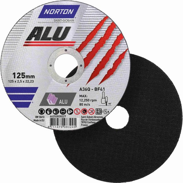Norton Trennscheibe A 60 Q ALU für Metall, Silber, Durchmesser: 115 mm, Breite: 1 mm, Bohrung: 22,23 mm, 25 Stück - Bild 1