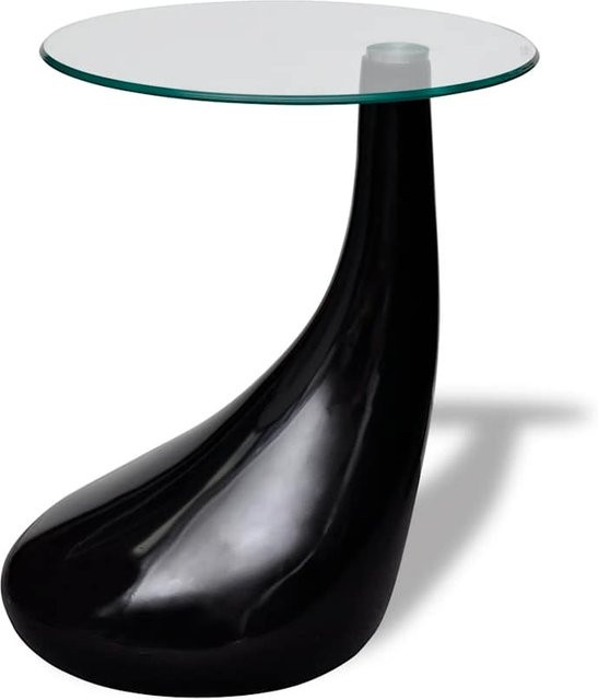 Runder Couchtisch Yiwydaa mit transparenter Glasplatte in Schwarz Hochglanz, Durchmesser: 74 cm, Höhe: 42 cm - Bild 1