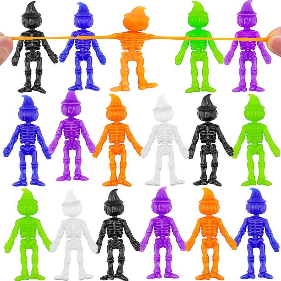 12er Set Halloween Kürbis-Skelett Stretch-Spielzeug aus Gummi in Multicolor von JK-ZMM - Bild 5