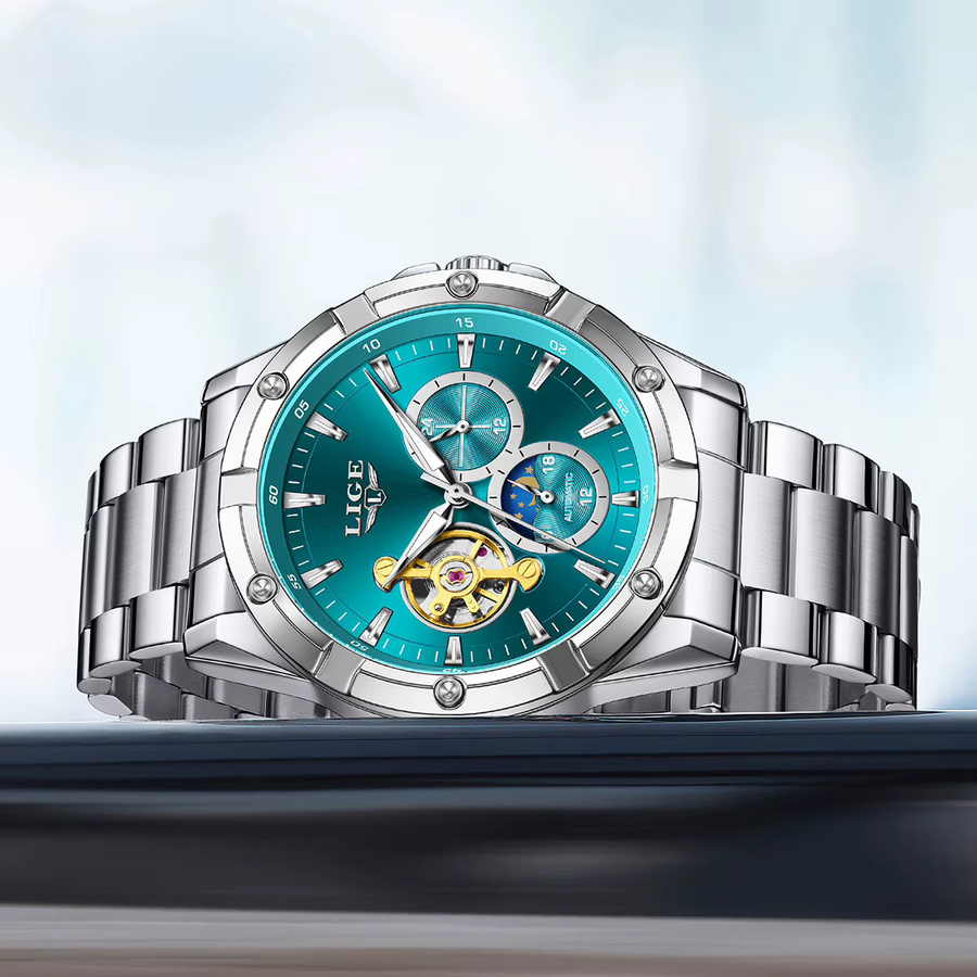LIGE Armbanduhr Automatik, Edelstahl, Weiß, Herren - Bild 2