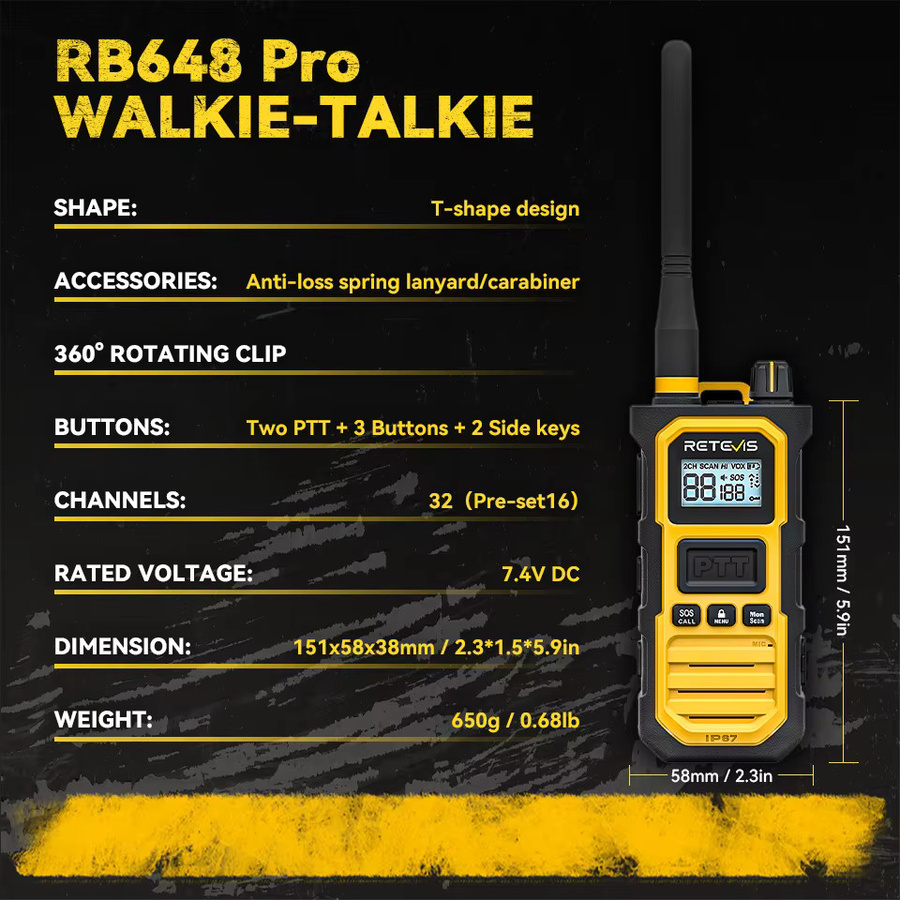 Retevis RB648Pro Walkie-Talkie mit großer Reichweite, 2800mAh Akku, KI-Geräuschunterdrückung und IP67 Wasserdichtigkeit - Bild 3