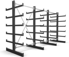 STIER Kragarmregal doppelseitig, 3 Felder mit 5 Ebenen, Schwarz, B/T/H: 390 x 50 x 200 cm - Bild 1