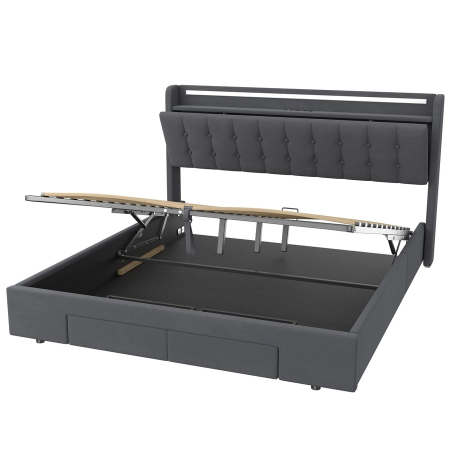 okwish Polsterbett mit Bettkasten und LED-Licht in Grau, inklusive USB-Ladeport und Matratze, B/T/H: 180 x 200 x 215,5 cm - Bild 2