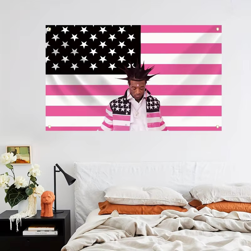 VIKAMA Wandteppich in Rosa mit amerikanischer Flagge und Hip-Hop-Motiv zur Raumdekoration - Bild 3