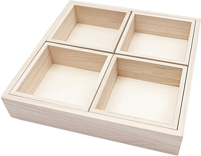 Rico Design Setzkasten mit vier Fächern in Natur, B/T/H: 24 x 24 x 4,5 cm - Bild 1