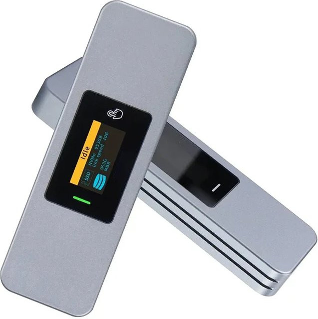 IRhasta M.2 NVMe SSD-Gehäuse mit Display, USB 3.2 Gen2 10 Gbit/s, externes Aluminium-Gehäuse für M.2 2280, Silber - Bild 1
