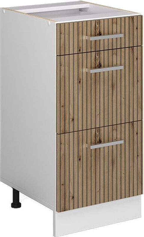 Vicco Küchenunterschrank R-Line in Eiche Natur mit 3 Schubladen, Breite: 40 cm, Höhe: 81,6 cm, Tiefe: 46 cm - Bild 1