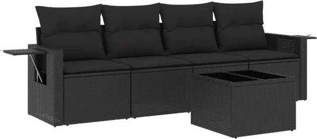 vidaXL 5-teilige Garten-Sofagarnitur aus Poly-Rattan in Schwarz mit Kissen und Gartentisch - Bild 1