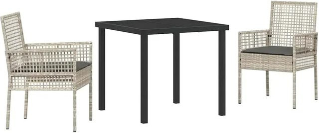 vidaXL 3-teilige Garten-Essgruppe aus Poly-Rattan und Stahl mit Kissen in Hellgrau, Tisch und 2 Stühle für Garten, Balkon oder Terrasse, B/T/H: 120 x 60 x 60 cm - Bild 1