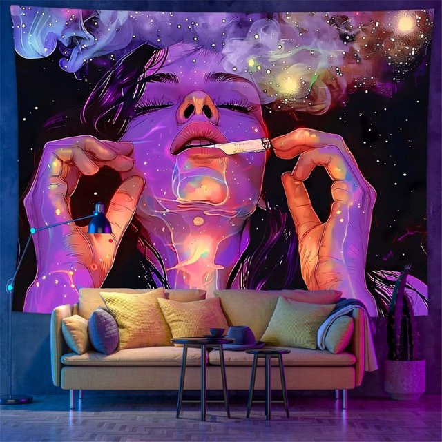 VIKAMA Fluoreszierender psychedelischer Wandteppich in Multicolour mit abstraktem geometrischem Design, B: 60 cm, H: 40 cm - Bild 1