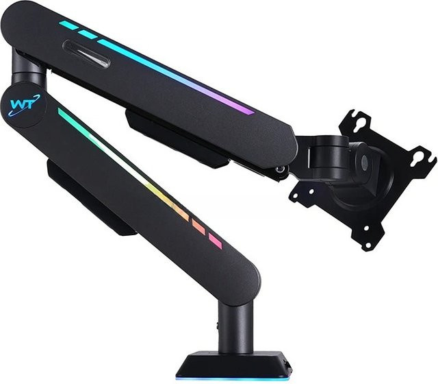 XMSJ Mechanischer Monitorarm für 17-32 Zoll mit RGB Gaming-Beleuchtung und VESA-Halterung, Schwarz - Bild 1