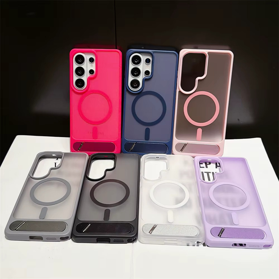 Luxuriöse MagSafe Handyhülle für Samsung S25 S26 Plus S24 S23 Ultra mit Standfunktion, matt und transparent in Weiß - Bild 2