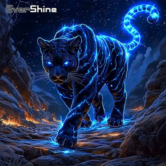 EverShine Diamant-Mosaik Leopardenbild mit Strass-Stickerei als 5D-Heimdekoration in Blau - Bild 1