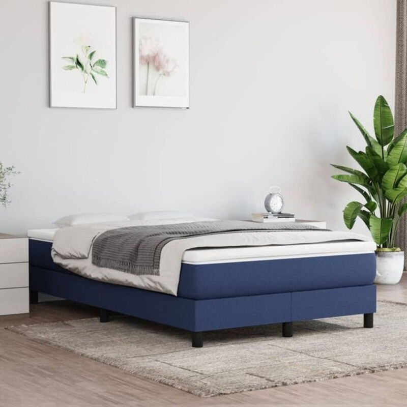 Vidaxl Boxspringbett mit Matratze in Blau und Weiß aus Stoff, B/T/H: 200 x 120 x 25 cm - Bild 1
