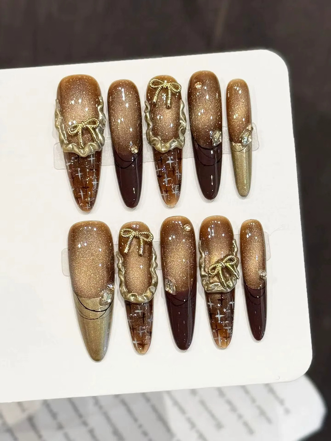 YADORNOS Press On Nails, Braun, Glänzend, 10 Stück - Bild 6