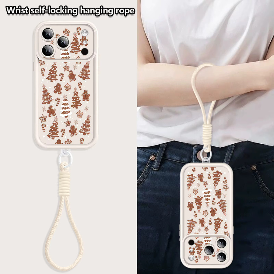 Stoßfeste YISHANGOU Handyhülle mit Weihnachtsbaummuster und Lanyard für iPhone 17 Pro Max, 16, 15, 14, 13, 12, 11 in Braun und Multicolour - Bild 2