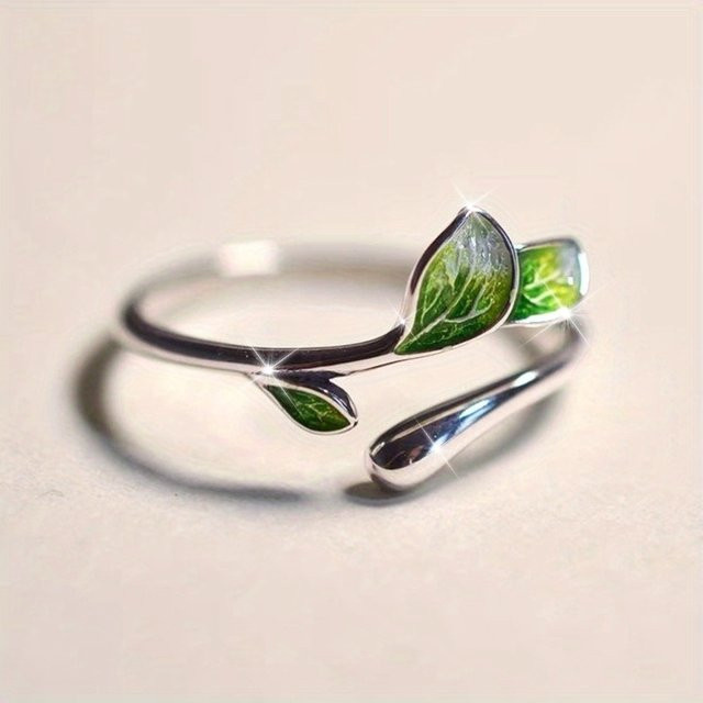Huitan Ring, Green Leaf, silberfarben, Damen - Bild 1