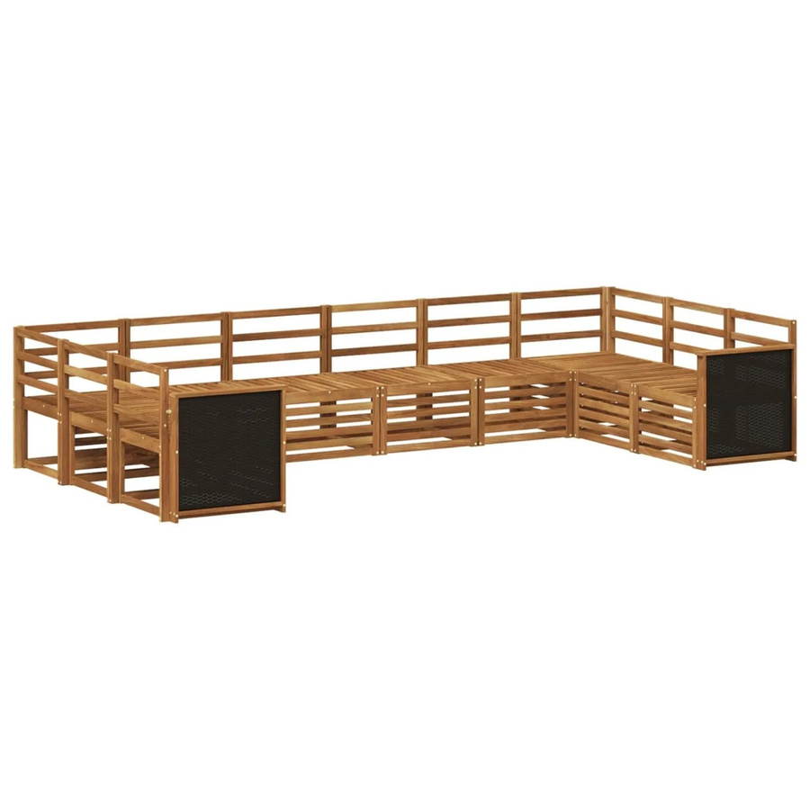 vidaXL Ecksofa Set aus Massivholz Akazie in Natur Braun, 7-teiliges L-Shape Sofa Set mit Kissen und Armlehnen - Bild 2