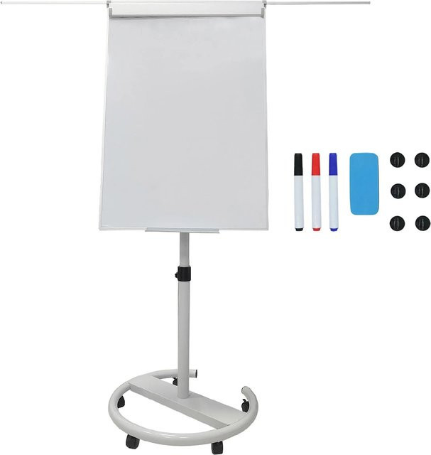 Relaxdays Flipchart Whiteboard aus Aluminium in Weiß, magnetisch und abwischbar, höhenverstellbar mit 2 Armen, B: 100 cm, H: 70 cm - Bild 1