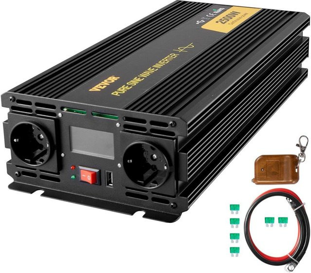 Buying Solutions MB Reiner Sinus-Wechselrichter 2500W DC 12V auf AC 230V in Schwarz mit USB-Anschluss, LCD-Display und Fernbedienung - Bild 1