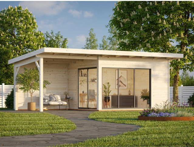 Palmako Gartenhaus Andrea Slide aus Fichtenholz in Braun mit Pultdach und Vordach, B/T/H: 693 x 300 x 264 cm - Bild 1