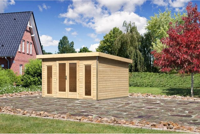 Karibu Holz-Gartenhaus Norrköping mit Pultdach in Naturbelassen, Farbe: Braun, B/T/H: 365 x 305 x 229,5 cm - Bild 1