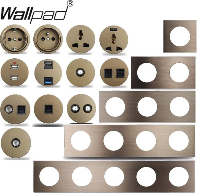 Wallpad Modulares Steckdosensystem L6 aus gebürstetem Aluminium in Silber mit freier Kombination für russische, europäische und französische Stecker - Bild 1