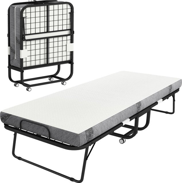 HOMCOM Gästebett Klappbett mit Rollen aus Stahl und Schaumstoff, Weiß-Schwarz, B/T/H: 200 x 75 x 42,5 cm - Bild 1