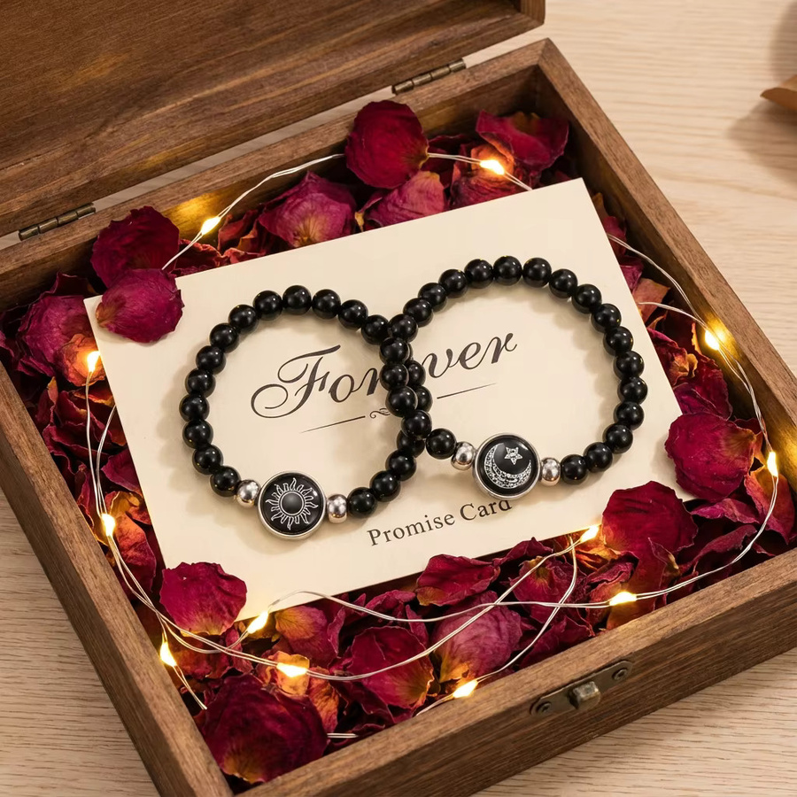 BELLA-Bee Armbänder, Sonne-Mond-Paar, schwarze Perlen, Damen - Bild 3