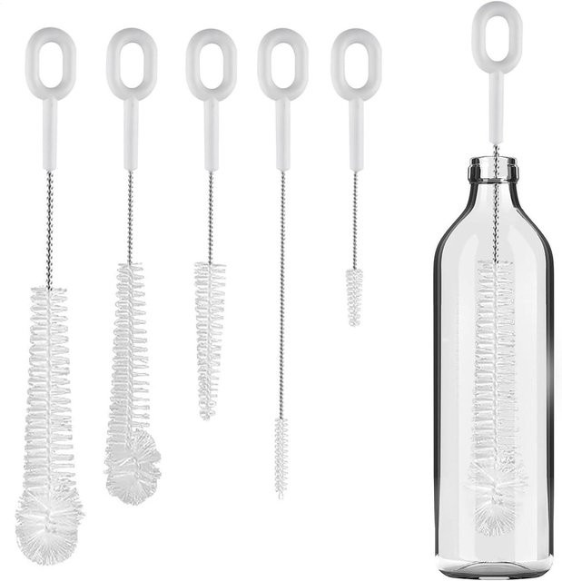 5-teiliges flexibles Flaschenbürsten-Set in Weiß aus Silikon und Edelstahl zur Reinigung von Babyflaschen, Milchpumpen, Strohhalmen und Entsafterdeckeln - Bild 1