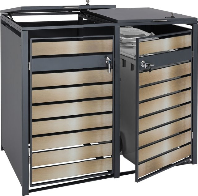 Mülltonnenverkleidung MCW-J81 Mülltonnenbox aus Metall in Anthrazit und Gold - Bild 1
