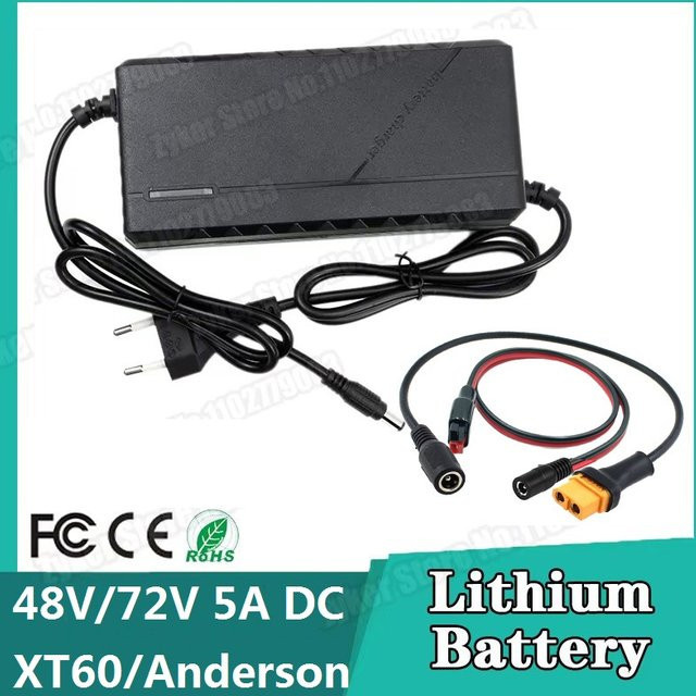 WAPUNO 5in1 Smart Ladegerät für Lithium-Akkus 48V 72V 5A mit XT60 und Anderson Anschlüssen, Schwarz - Bild 1