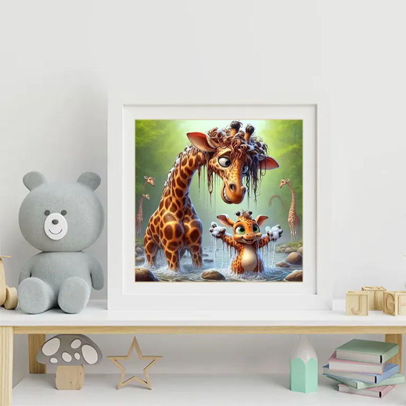 Momoart 5D DIY Diamant-Mosaik Giraffe Cartoon Bastelset als mehrfarbige Strass Diamantmalerei zur Heimdekoration - Bild 3